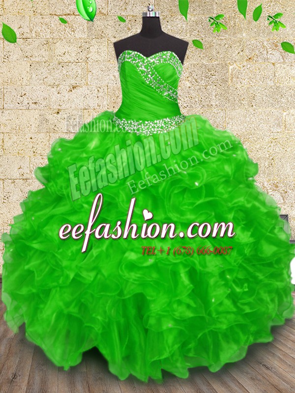 Graceful Organza Lace Up 15 Quinceanera Dress Sleeveless Floor Length Beading and Appliques and Ruffles and Ruching