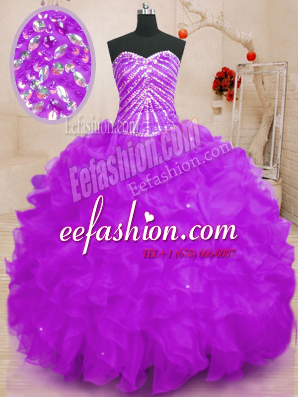  Sequins Floor Length Ball Gowns Sleeveless Purple Quinceanera Gowns Lace Up
