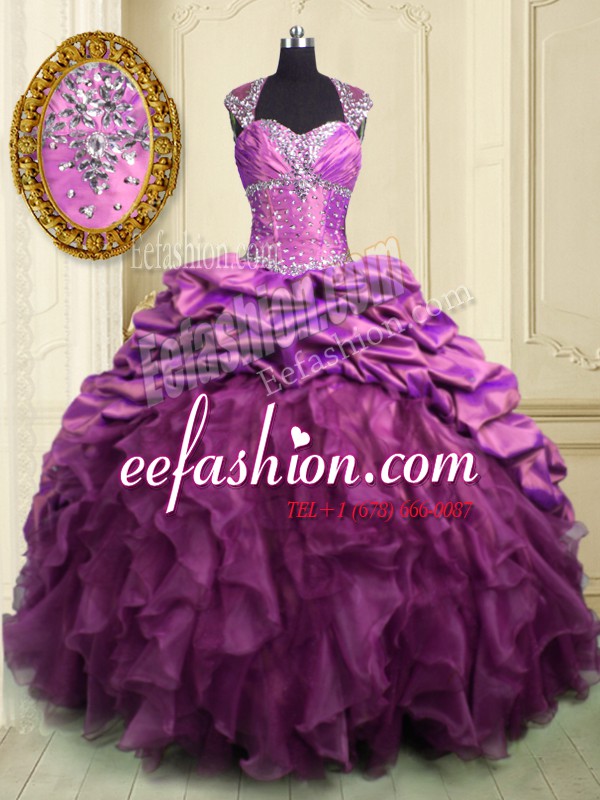  Pick Ups Ruffled With Train Lilac 15 Quinceanera Dress Sweetheart Cap Sleeves Brush Train Lace Up