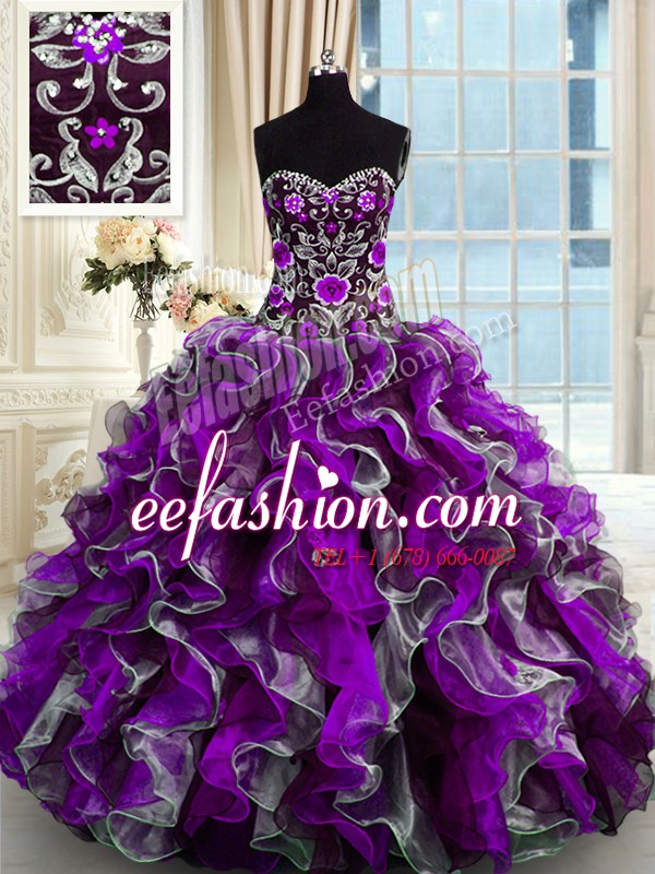 Organza Sweetheart Sleeveless Lace Up Beading and Appliques Quinceanera Gowns in Multi-color
