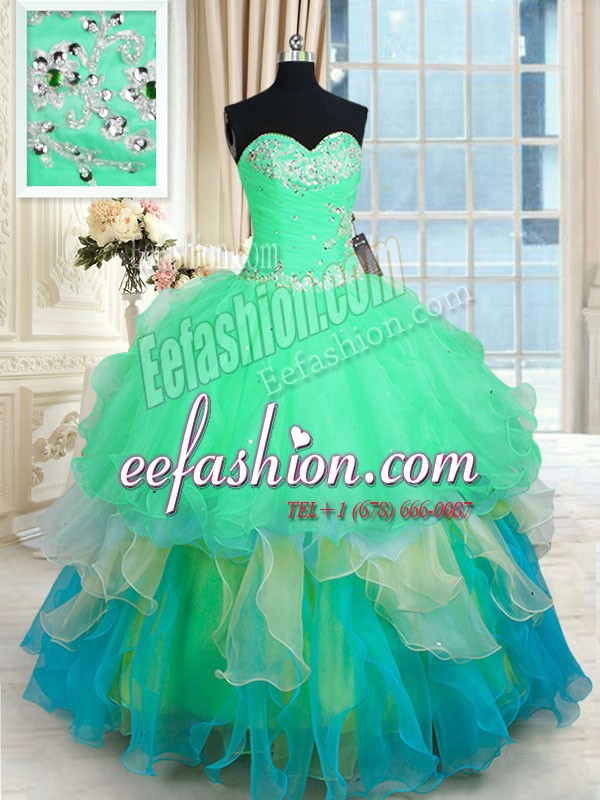  Ball Gowns Sweet 16 Dress Multi-color Sweetheart Organza Sleeveless Floor Length Lace Up