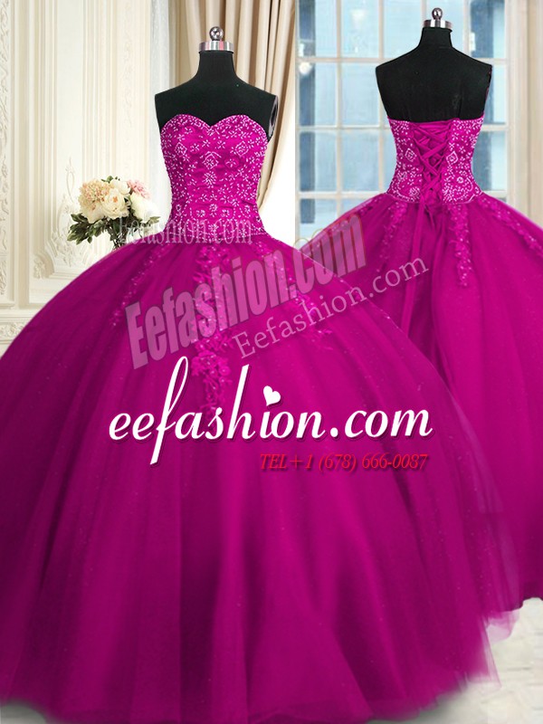 Floor Length Ball Gowns Sleeveless Fuchsia Sweet 16 Quinceanera Dress Lace Up