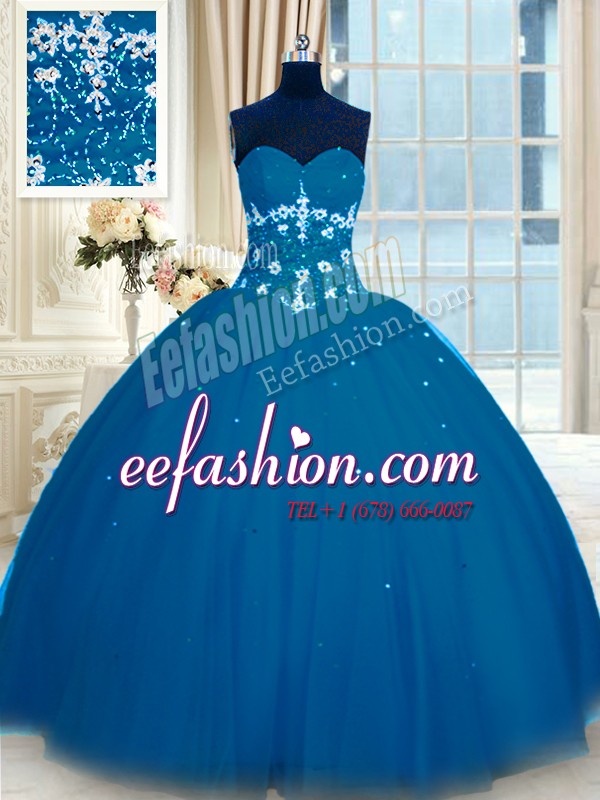 Best Appliques Sweet 16 Dress Navy Blue Lace Up Sleeveless Floor Length