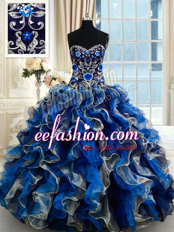 Extravagant Multi-color Sleeveless Organza Lace Up 15th Birthday Dress for Military Ball and Sweet 16 and Quinceanera