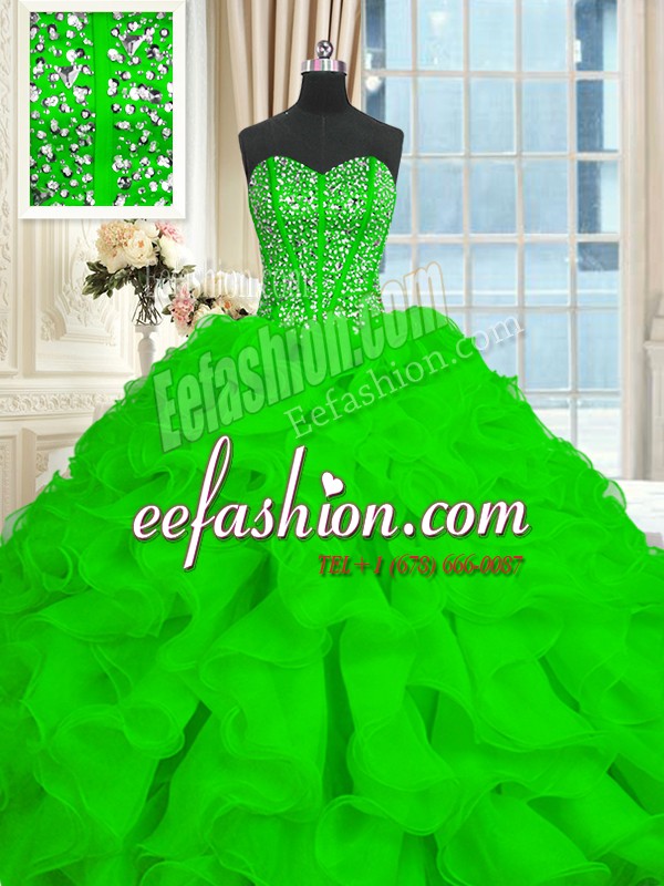 Gorgeous Sleeveless Brush Train Beading and Ruffles Lace Up Quinceanera Gowns