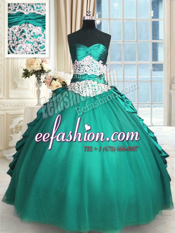 Fabulous Turquoise Lace Up Sweetheart Beading and Lace and Appliques and Ruching Quinceanera Dresses Taffeta and Tulle Sleeveless