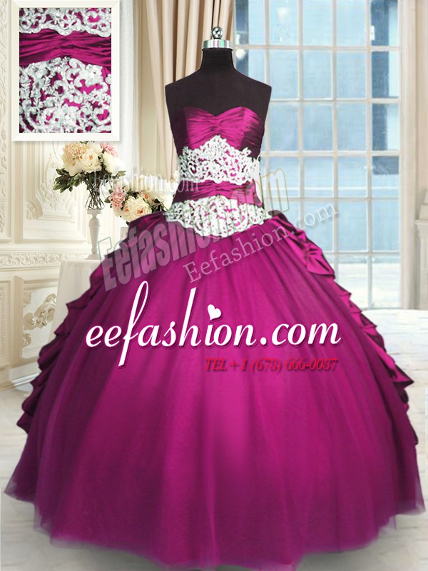 Perfect Fuchsia Sweetheart Lace Up Beading and Lace and Ruching and Pick Ups Vestidos de Quinceanera Sleeveless