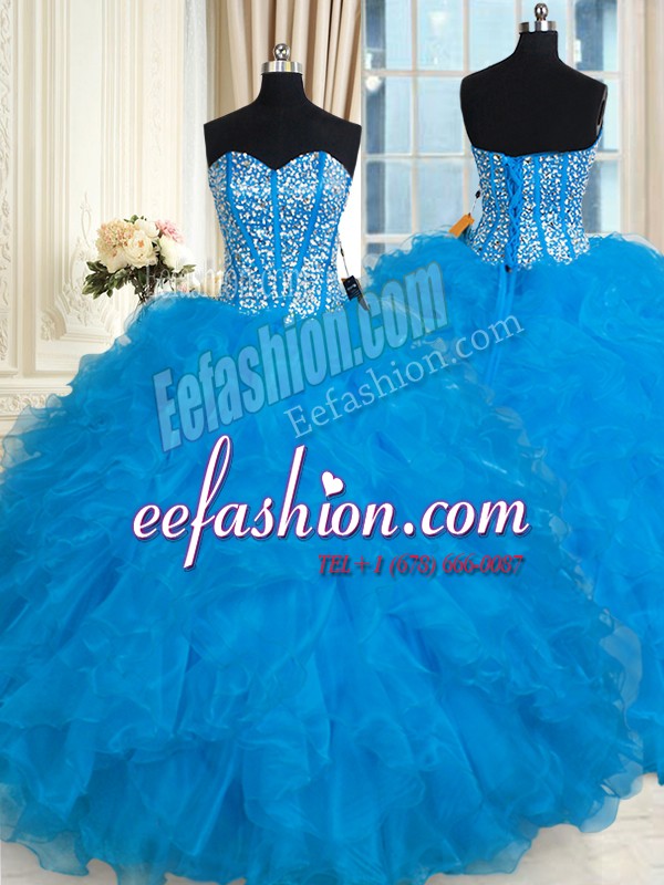 Inexpensive Sleeveless Beading and Ruffles Lace Up 15 Quinceanera Dress