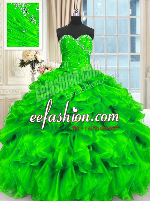  Sleeveless Organza Lace Up Sweet 16 Quinceanera Dress for Military Ball and Sweet 16 and Quinceanera