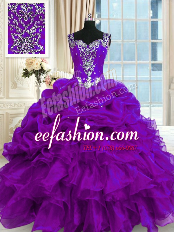  Sleeveless Beading and Ruffles and Pick Ups Lace Up Ball Gown Prom Dress