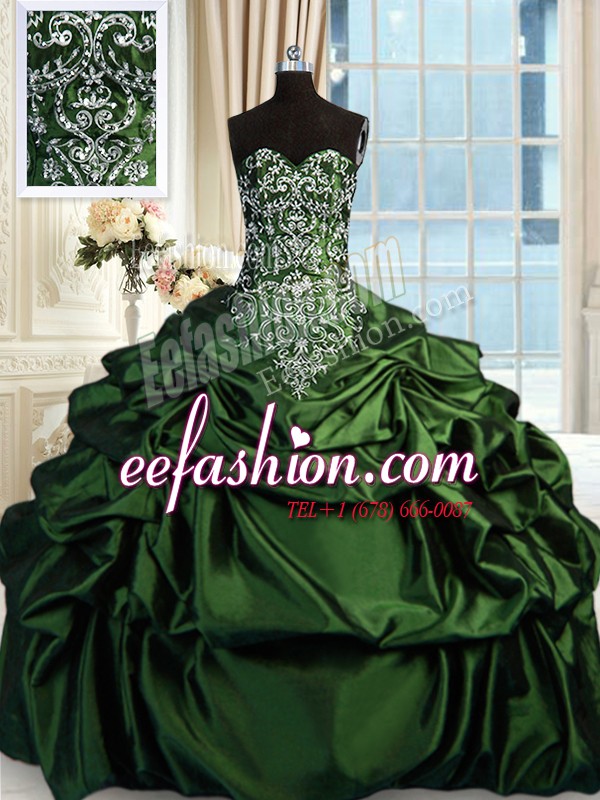 Charming Dark Green Sweetheart Zipper Beading and Embroidery and Pick Ups Vestidos de Quinceanera Sleeveless