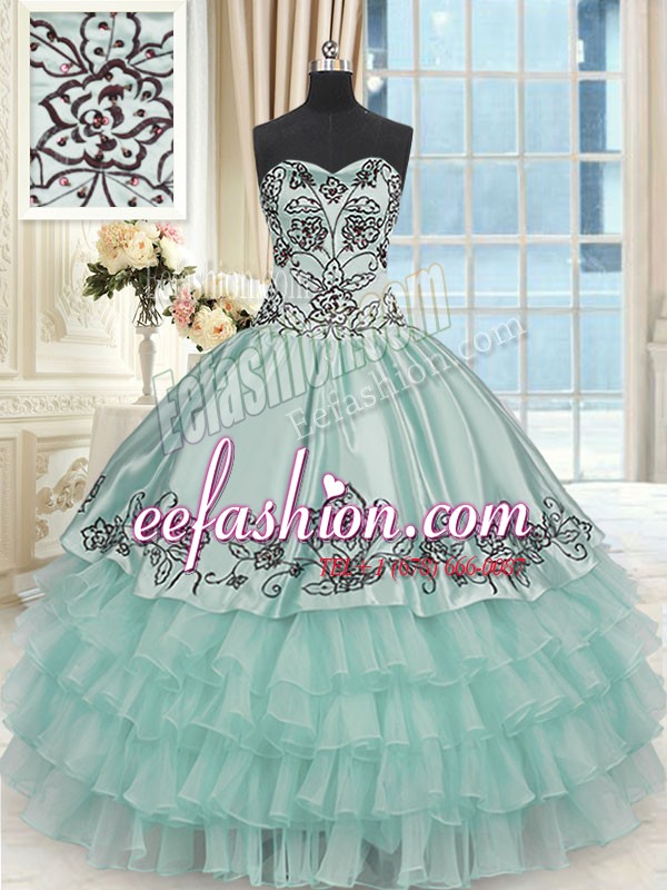 Organza and Taffeta Sweetheart Sleeveless Lace Up Beading and Embroidery and Ruffled Layers Quinceanera Dresses in Apple Green
