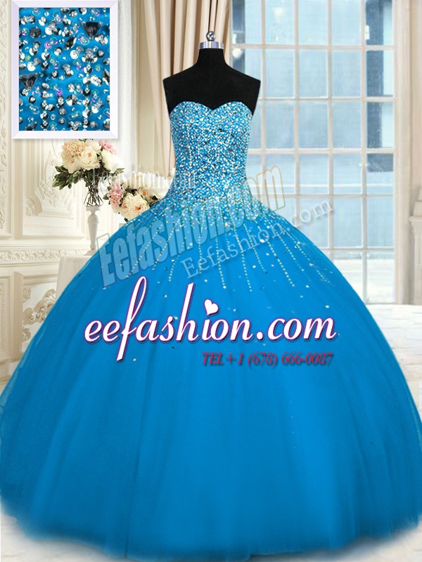 Fine Teal Lace Up Quinceanera Dresses Beading and Ruffles Sleeveless Floor Length