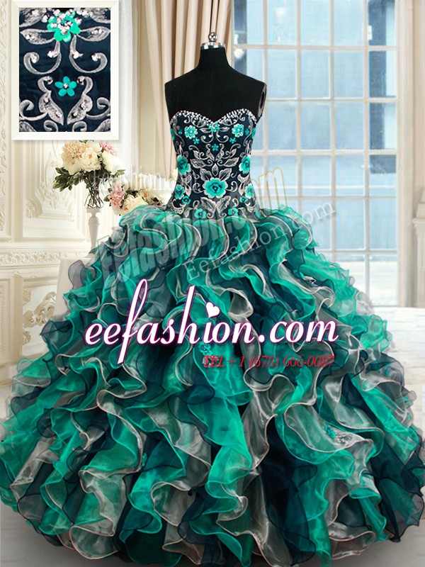 Exquisite Multi-color Ball Gowns Organza Sweetheart Sleeveless Appliques Floor Length Lace Up Sweet 16 Quinceanera Dress