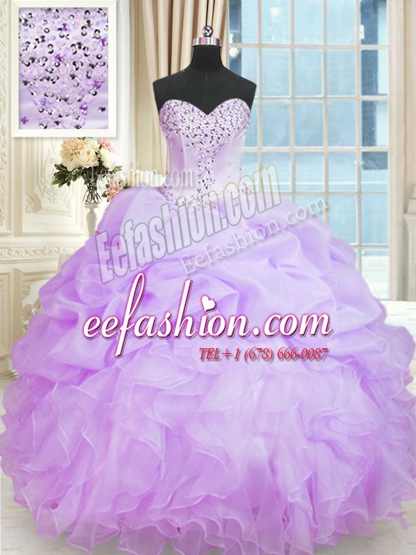  Lavender Sleeveless Floor Length Beading and Ruffles Lace Up Quinceanera Dresses