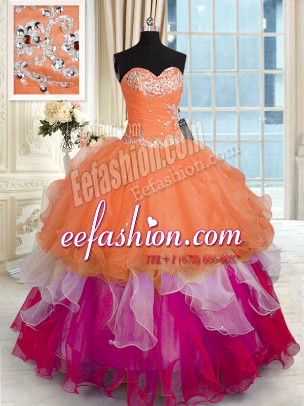 Best Selling Ruffled Ball Gowns Sweet 16 Dress Multi-color Sweetheart Organza Sleeveless Floor Length Lace Up