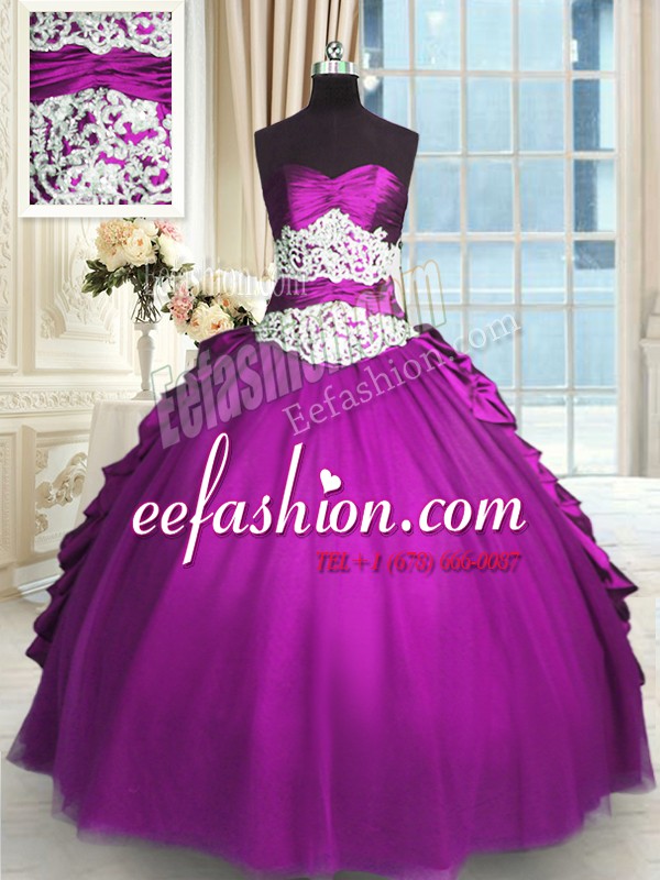 Best Selling Pick Ups Eggplant Purple Sleeveless Taffeta and Tulle Lace Up Quinceanera Gowns for Military Ball and Sweet 16 and Quinceanera