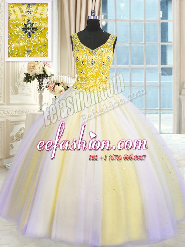 Floor Length Multi-color Sweet 16 Quinceanera Dress Tulle Sleeveless Beading and Sequins