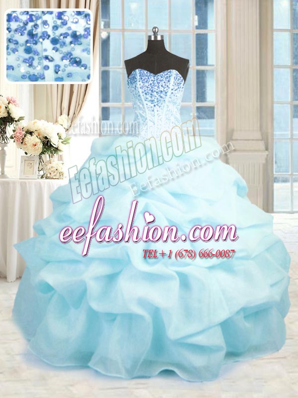 Floor Length Lace Up Quinceanera Dress Baby Blue for Military Ball and Sweet 16 and Quinceanera with Beading and Ruffles