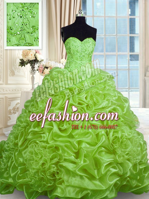 Most Popular Sleeveless Sweep Train Lace Up With Train Beading and Pick Ups Vestidos de Quinceanera