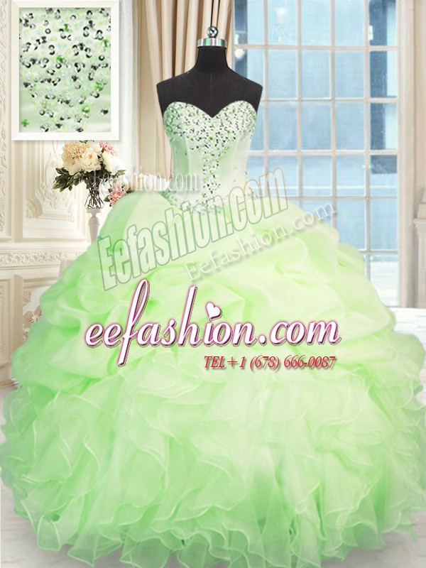  Apple Green Lace Up Sweetheart Beading and Ruffles Quince Ball Gowns Organza Sleeveless