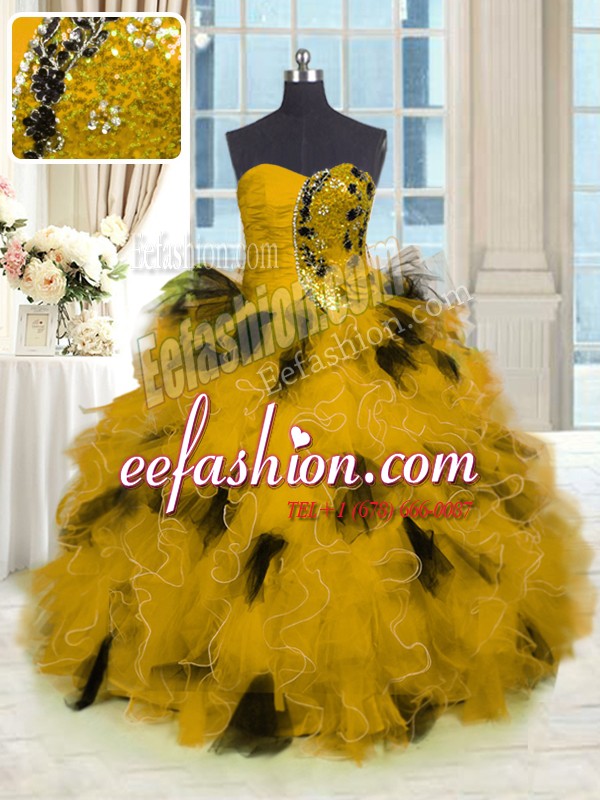 Sleeveless Beading and Ruffles Lace Up Quince Ball Gowns