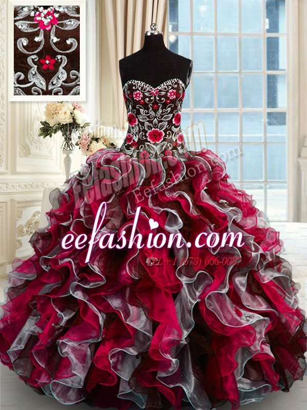  Sweetheart Sleeveless Organza Quinceanera Gown Beading and Appliques Lace Up