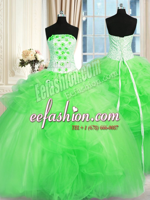 Custom Made Pick Ups Strapless Sleeveless Lace Up Ball Gown Prom Dress Tulle