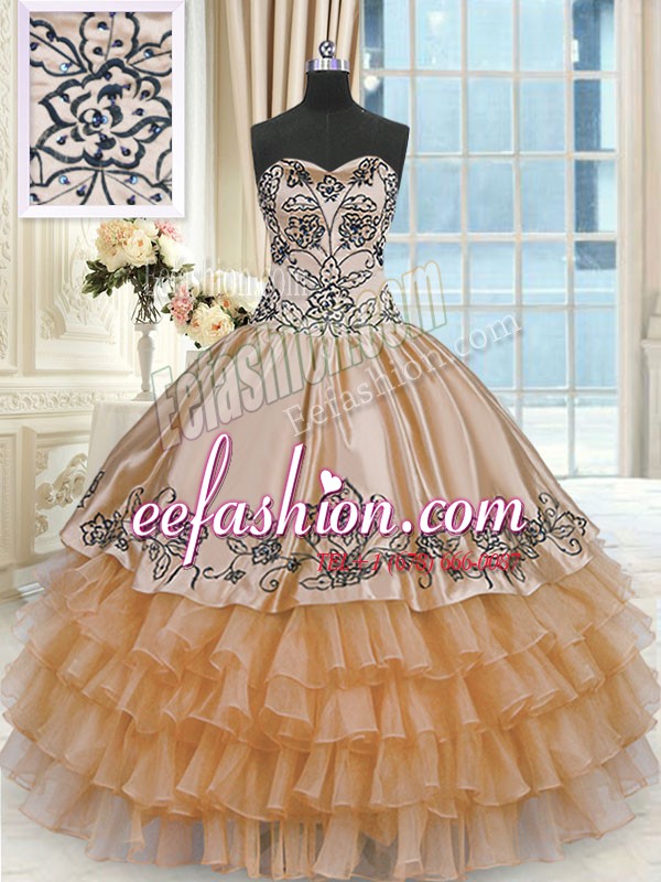 Super Orange Ball Gowns Taffeta Sweetheart Sleeveless Beading and Embroidery and Ruffles Floor Length Lace Up 15th Birthday Dress