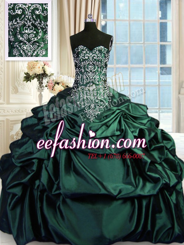 Fantastic Taffeta Sleeveless Floor Length Ball Gown Prom Dress and Beading and Embroidery and Pick Ups