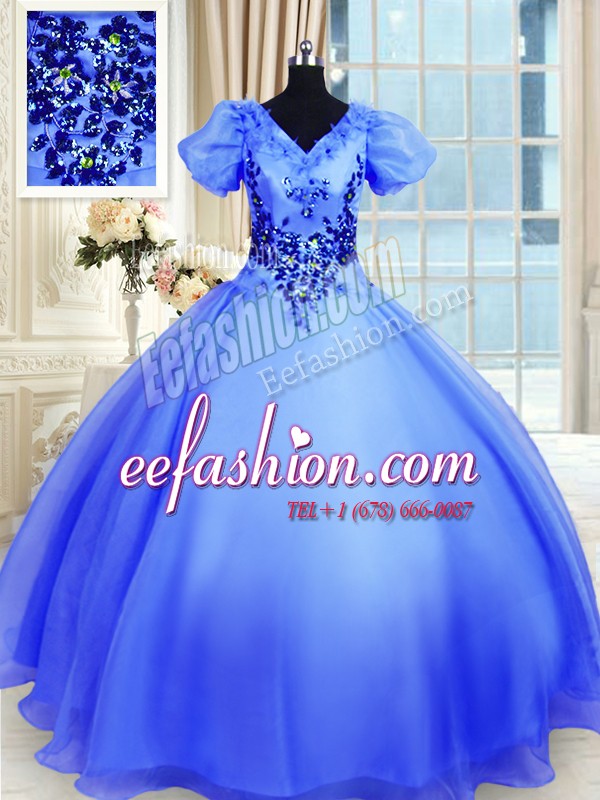 Hot Selling Short Sleeves Lace Up Floor Length Appliques Sweet 16 Quinceanera Dress