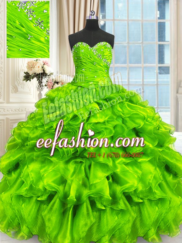 Artistic Sleeveless Lace Up Floor Length Beading and Ruffles and Ruching Sweet 16 Dress
