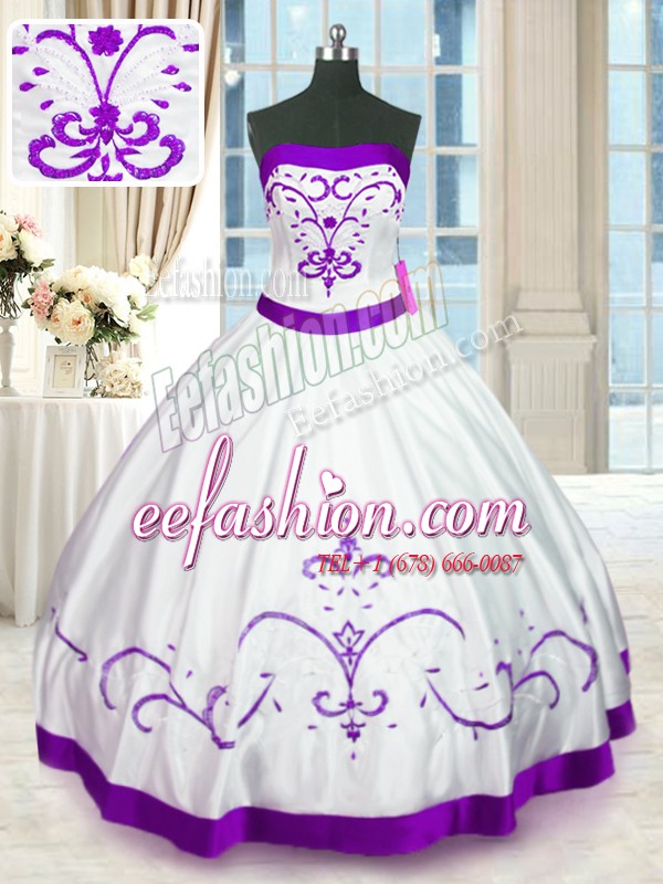  Sleeveless Floor Length Beading and Embroidery Lace Up Vestidos de Quinceanera with White