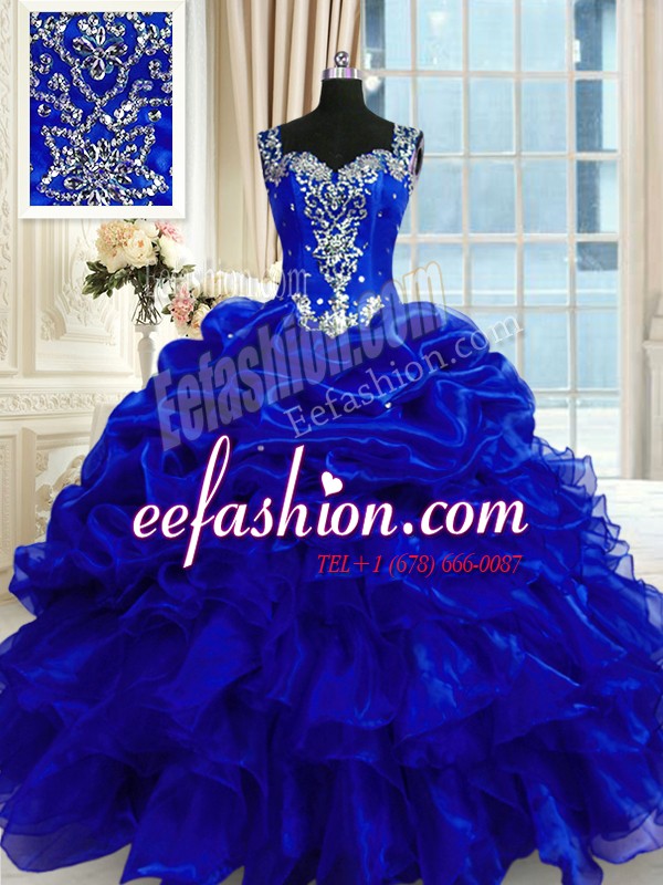 Royal Blue Sleeveless Beading and Ruffles and Pick Ups Floor Length Sweet 16 Dress