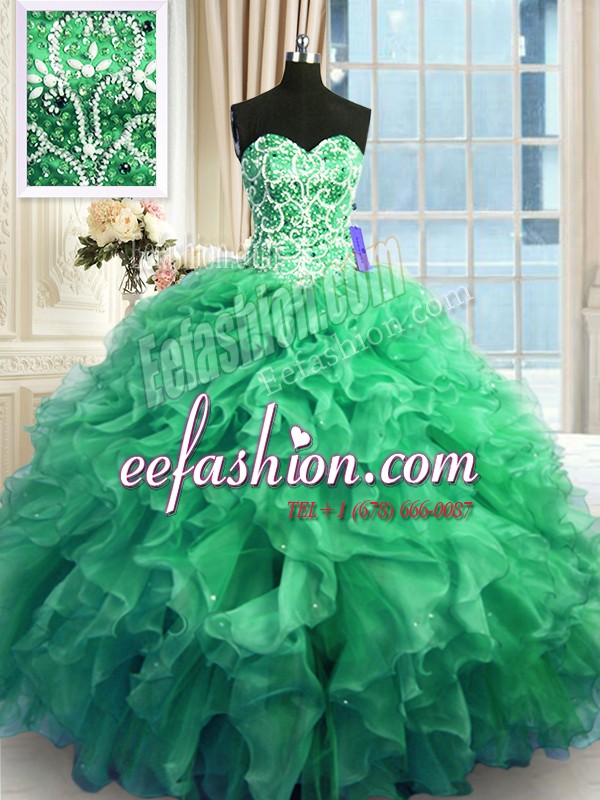Fantastic Turquoise Sweetheart Lace Up Beading and Ruffles Sweet 16 Dresses Sleeveless