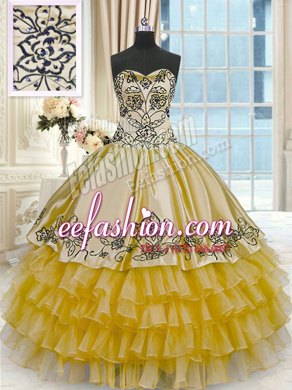 Amazing Organza and Taffeta Sleeveless Floor Length 15th Birthday Dress and Beading and Embroidery and Ruffled Layers