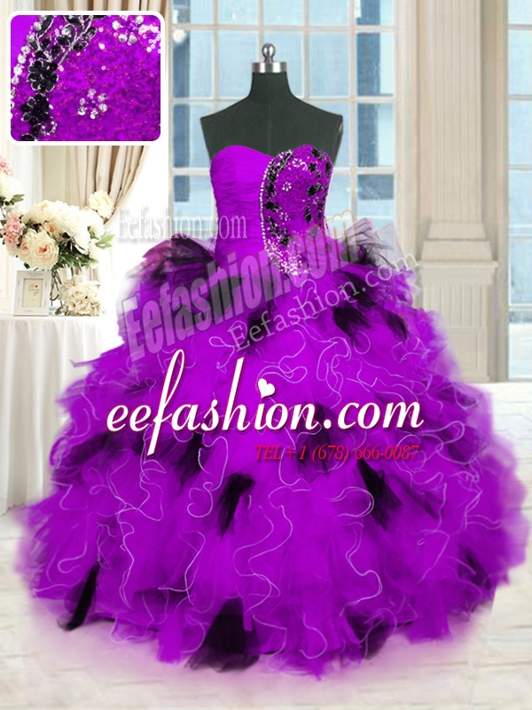 Inexpensive Beading and Ruffles Sweet 16 Quinceanera Dress Multi-color Lace Up Sleeveless Floor Length