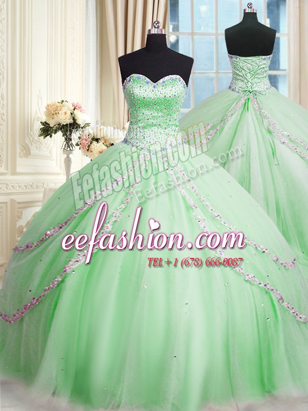  Sleeveless Tulle With Train Court Train Lace Up Vestidos de Quinceanera in with Beading and Appliques