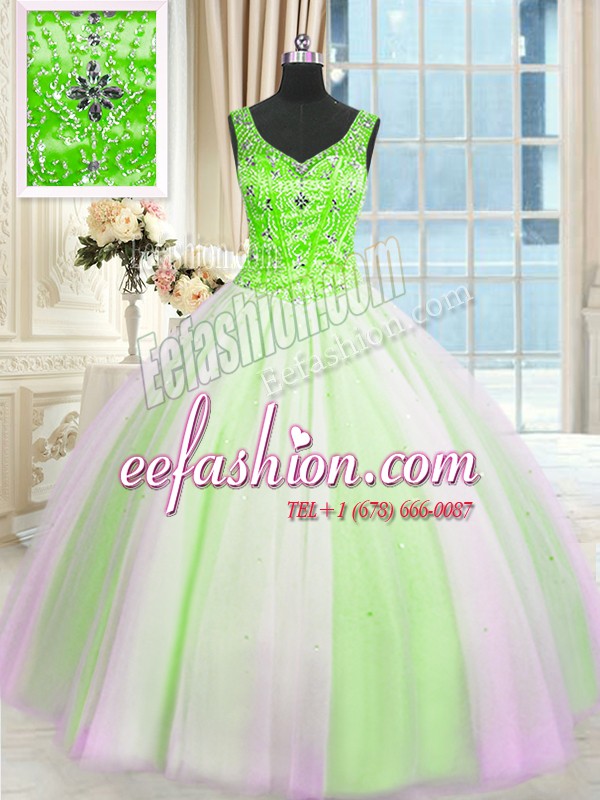  Sequins Floor Length Ball Gowns Sleeveless Multi-color Sweet 16 Quinceanera Dress Lace Up
