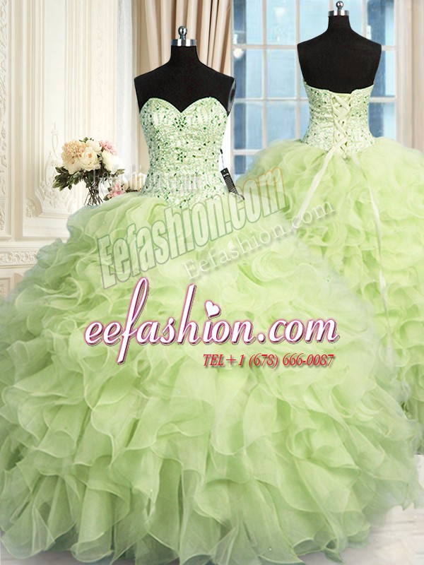 Artistic Sleeveless Lace Up Floor Length Beading and Ruffles Sweet 16 Quinceanera Dress