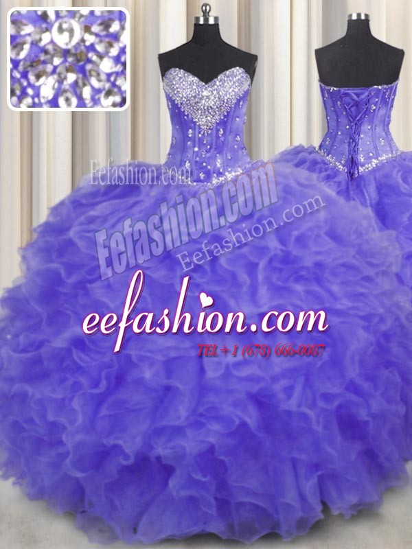 Custom Designed Lavender Sleeveless Beading and Ruffles Floor Length Quinceanera Dresses
