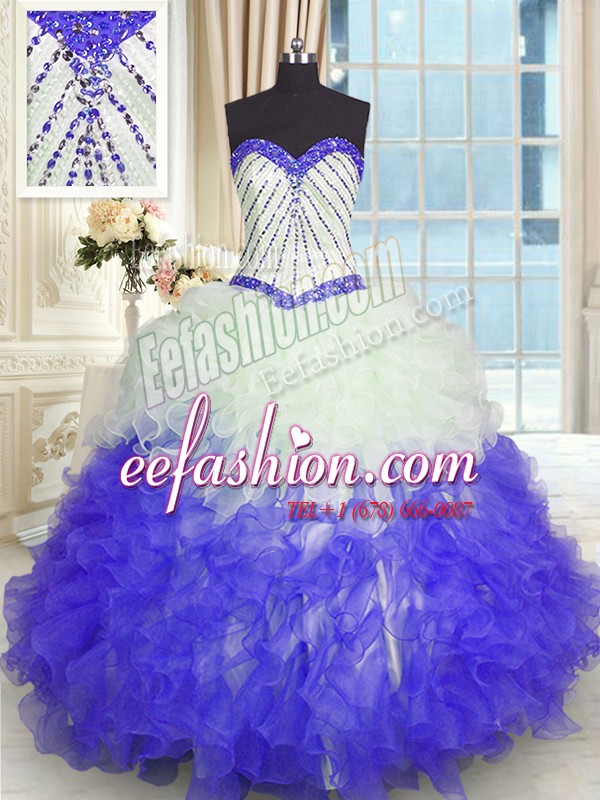  Sleeveless Lace Up Floor Length Beading and Ruffles Sweet 16 Dresses