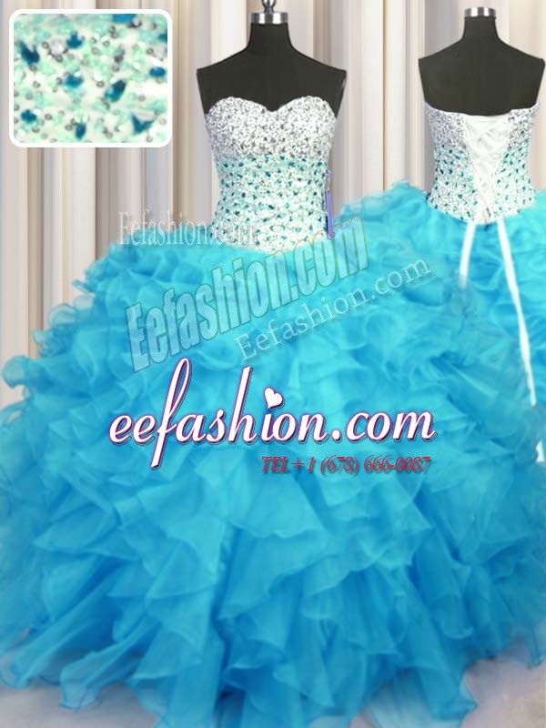  Floor Length Ball Gowns Sleeveless Baby Blue Quince Ball Gowns Lace Up