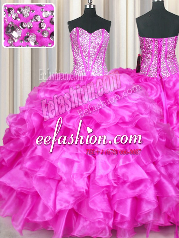 Custom Fit Sleeveless Lace Up Floor Length Beading and Ruffles Sweet 16 Dresses