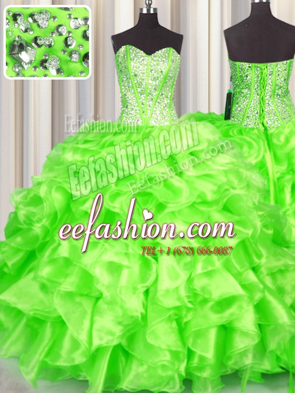  Ball Gowns Beading and Ruffles 15th Birthday Dress Lace Up Organza Sleeveless Floor Length