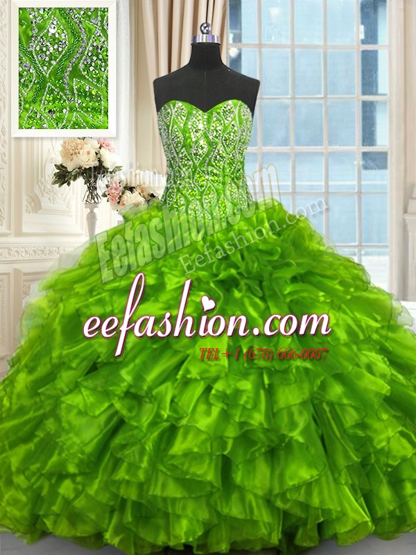  Ball Gowns Organza Sweetheart Sleeveless Beading and Ruffles Lace Up Quinceanera Dress Brush Train