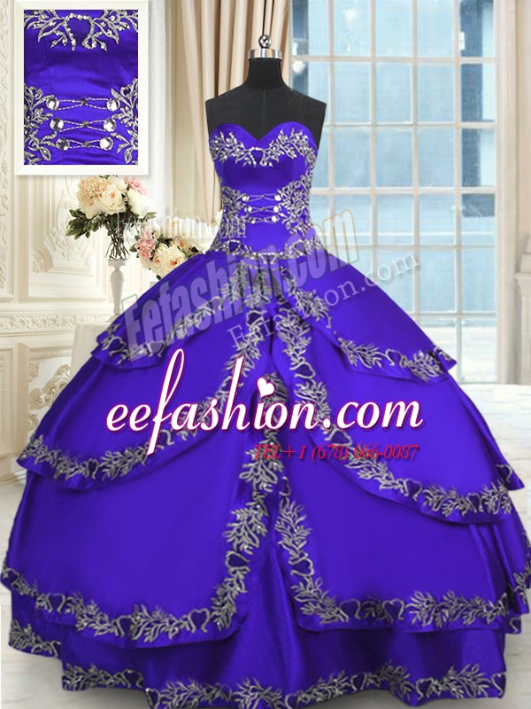 Gorgeous Blue Ball Gowns Taffeta Sweetheart Sleeveless Beading and Appliques and Ruffled Layers Floor Length Lace Up Quinceanera Dress