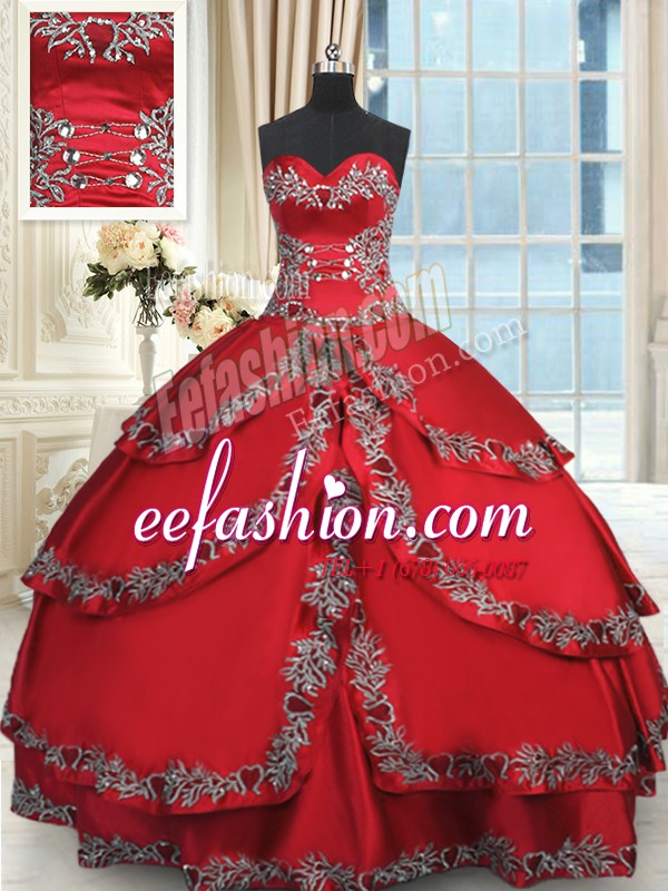 Free and Easy Wine Red Sleeveless Floor Length Beading and Embroidery and Ruffled Layers Lace Up Sweet 16 Dress