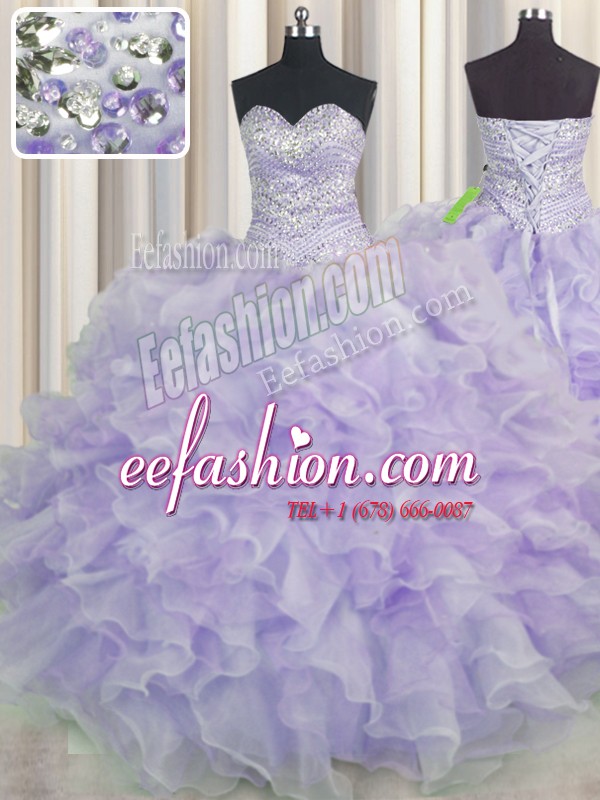 Dramatic Lavender Sweetheart Neckline Beading and Ruffles Sweet 16 Quinceanera Dress Sleeveless Lace Up