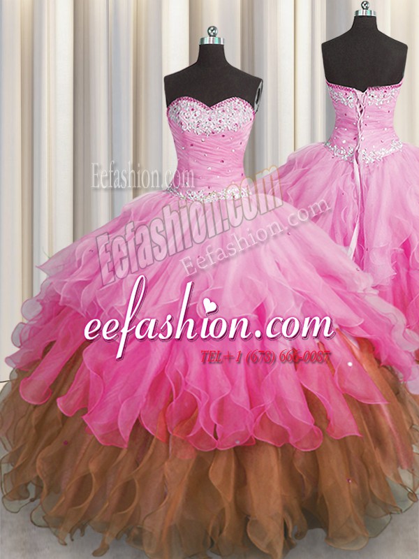  Multi-color Quinceanera Gowns Military Ball and Sweet 16 and Quinceanera and For with Beading and Ruffles and Ruffled Layers and Sequins Sweetheart Sleeveless Lace Up